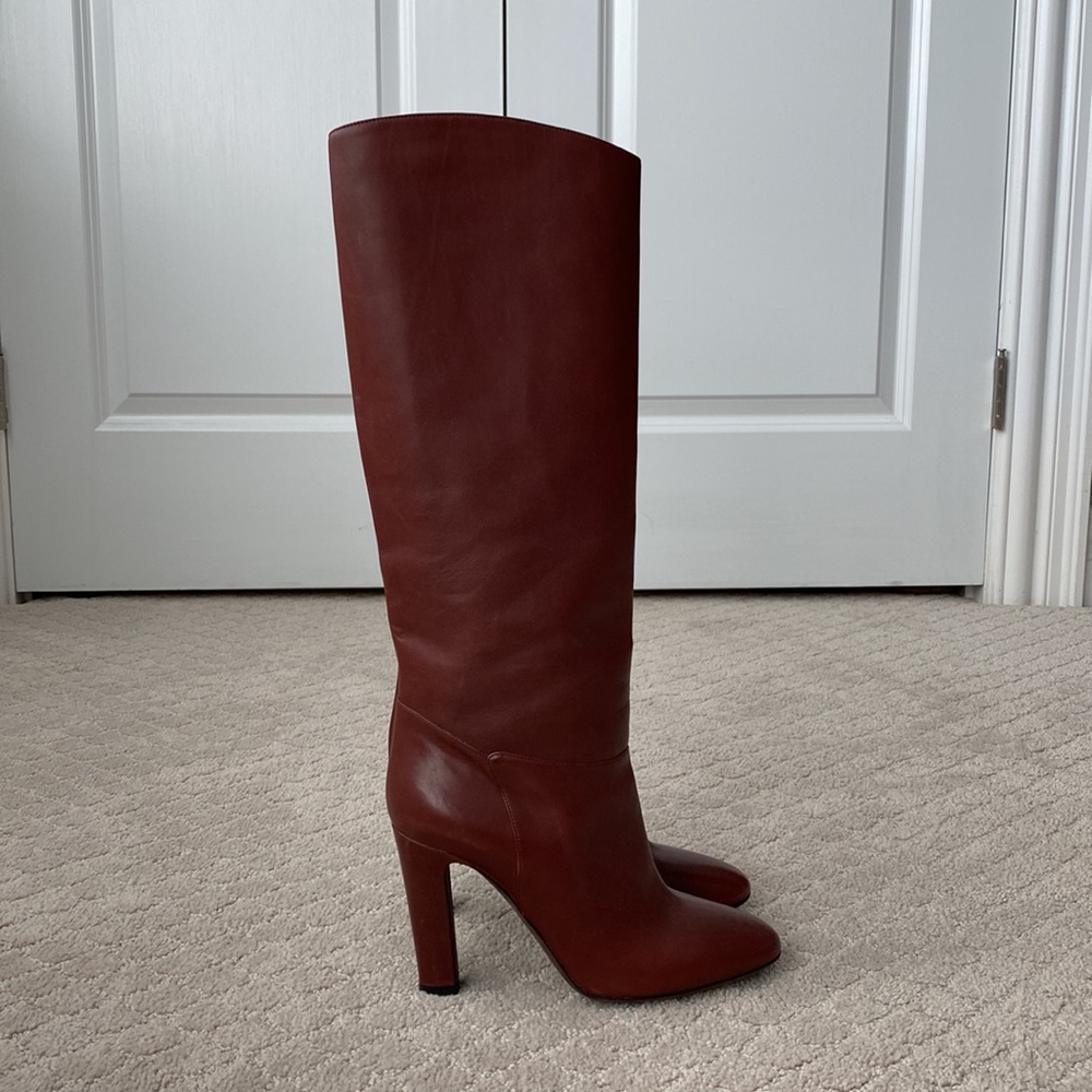 Valentino Brown Leather Knee-High Heeled Boots - Picture 2 of 8